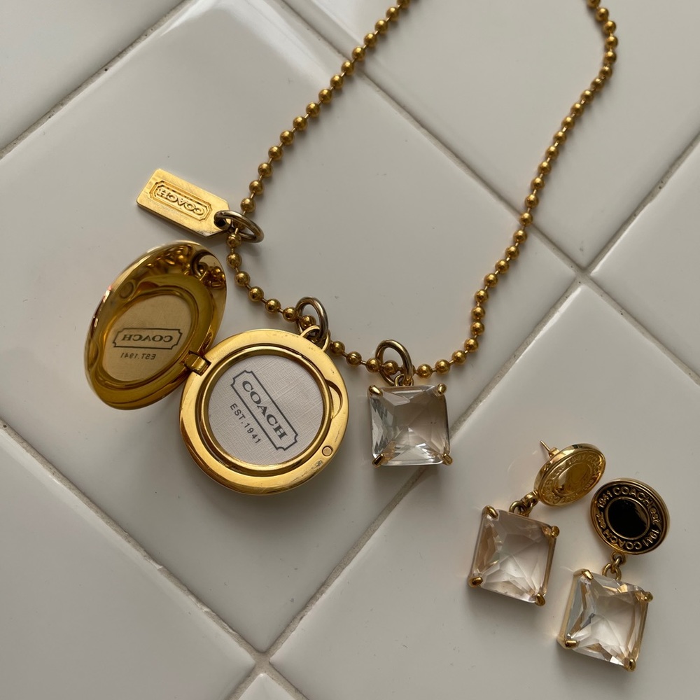 Coach necklace and earrings, gold plated